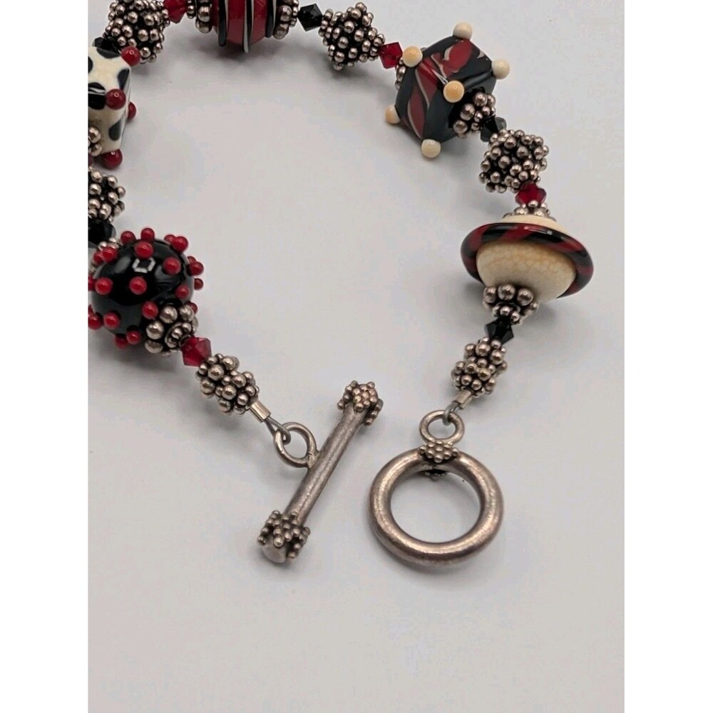 Vtg Artisan Lampwork Glass Crystal Beads 925 Sterling Bracelet Necklace Set Goth image 7